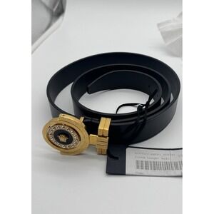 Versace Medusa Crystal Buckle Black Leather Belt Made in Italy Size 40